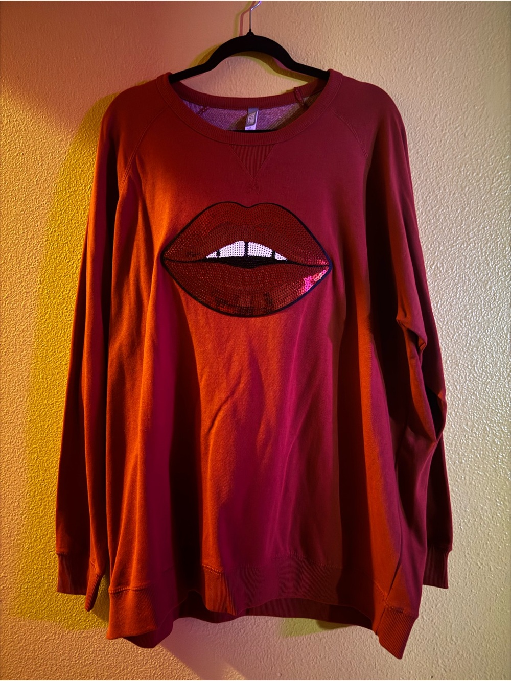 Sequin Red Lips Terry Sweater Size XXL